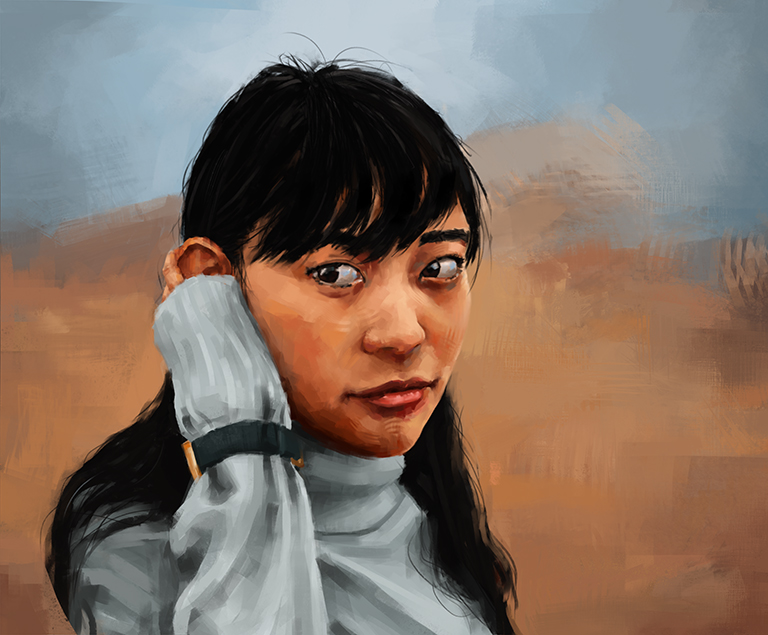 Head sketch colour study